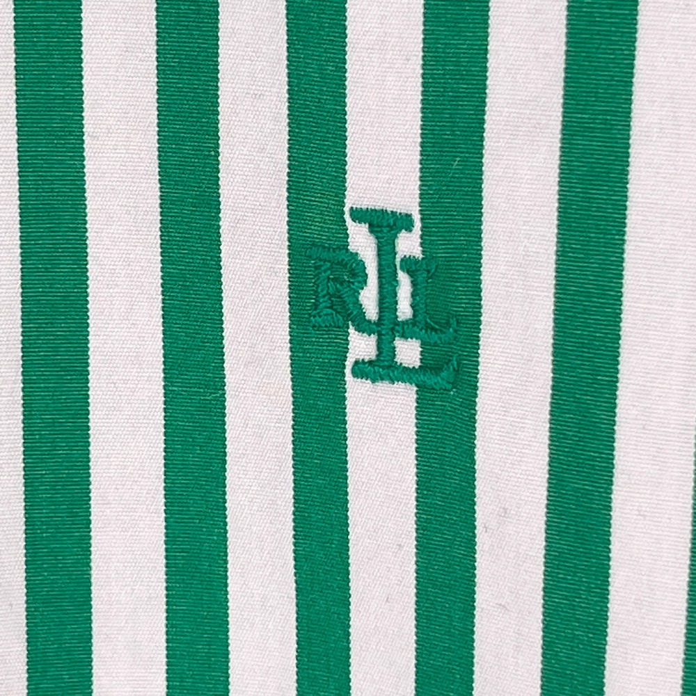 Lauren Ralph Lauren M Green White Striped Button Shirt Cotton Preppy Classic - Picture 5 of 9